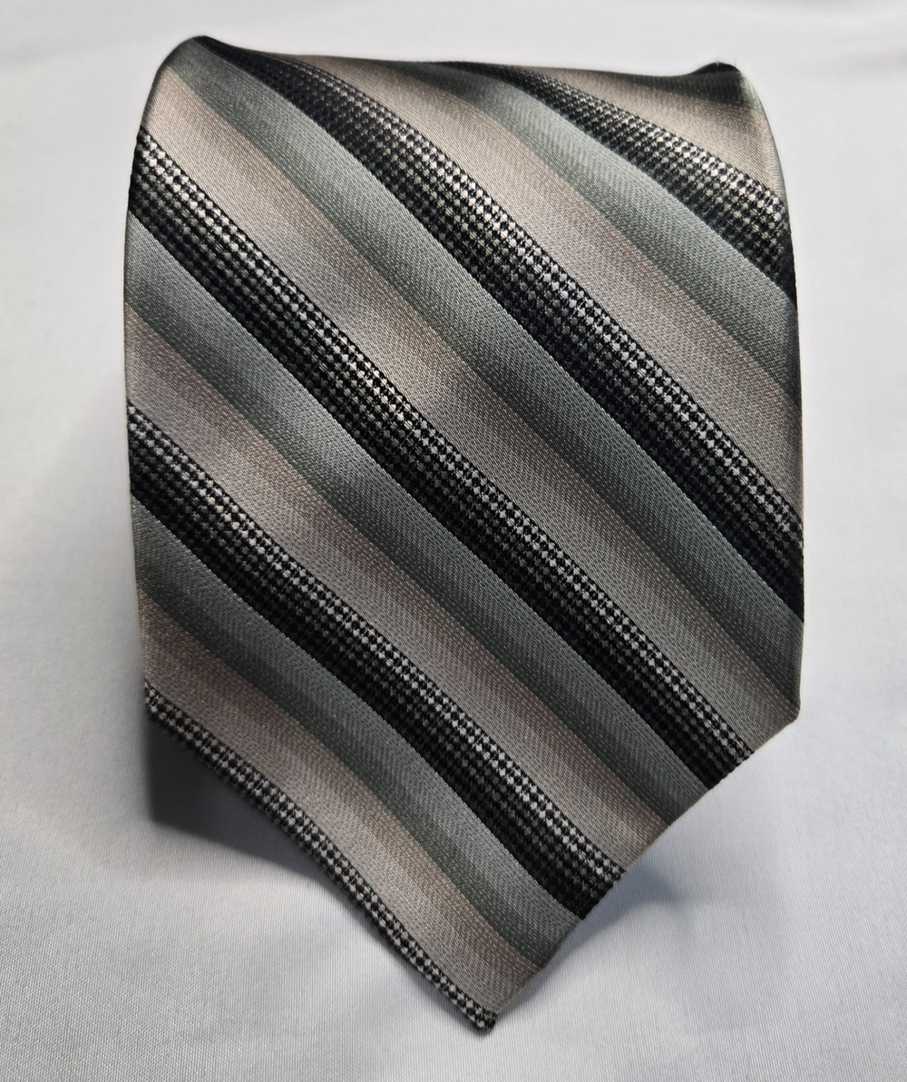 Joseph & Feiss International 100% Silk Tie Gray Black Striped Men’s Necktie